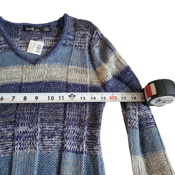 Y2k Sweater Dress/Top Striped Knit Long-Sleeved Blue Deadstock - Size Large - Picture 5 of 6